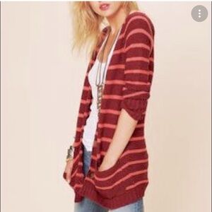 Free People| Beach Striped Maroon Cardigan| Small
